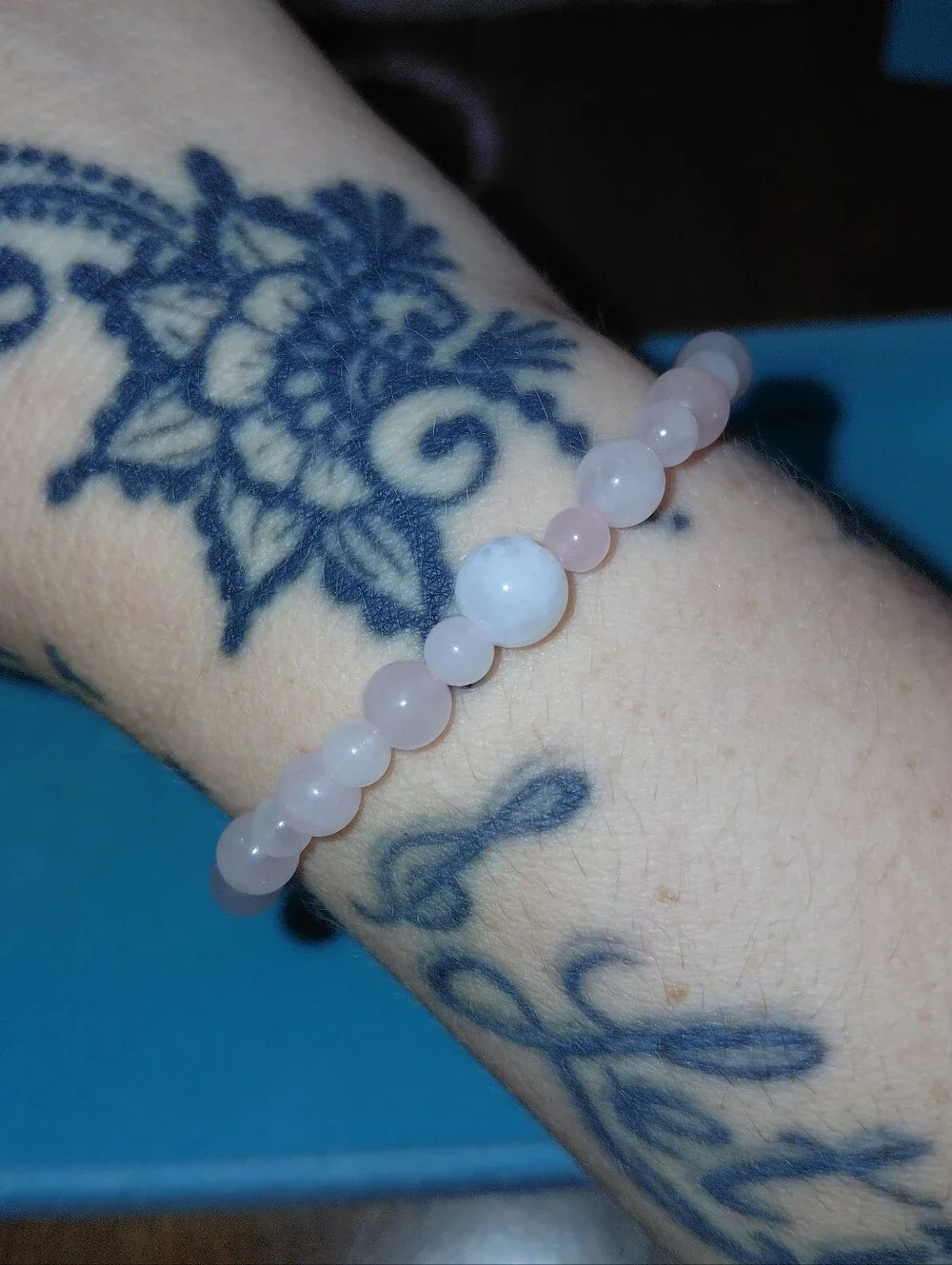 Handmade Rose Quartz Moonstone Accent Beaded Stretch Bracelet